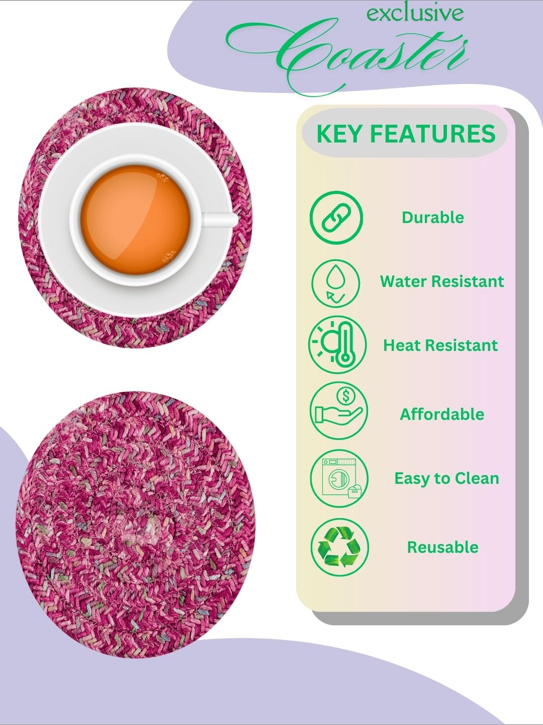 Coasters- RED PINK (PACK OF 4)
