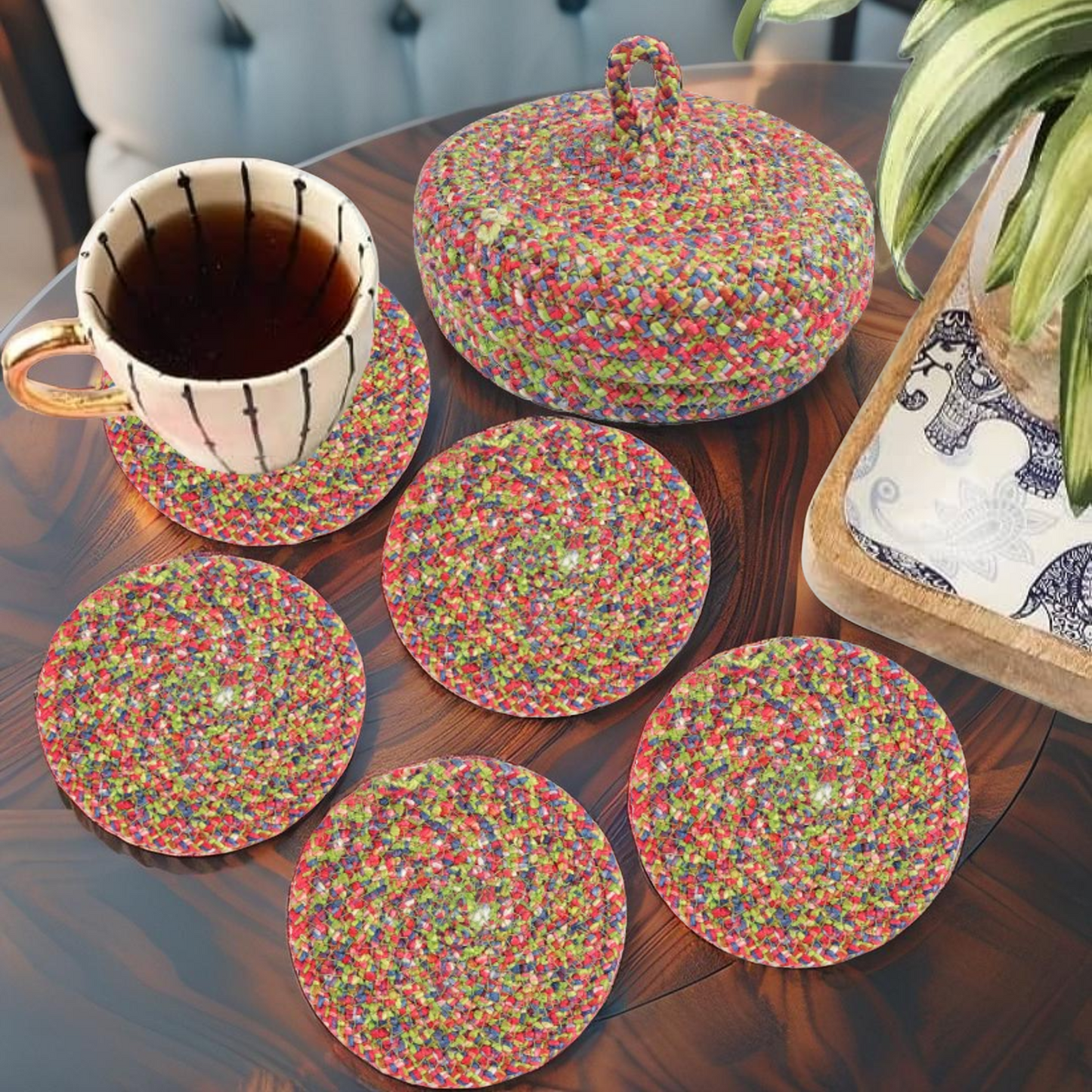 Coaster Set with Lid Basket - Rainbow Medle