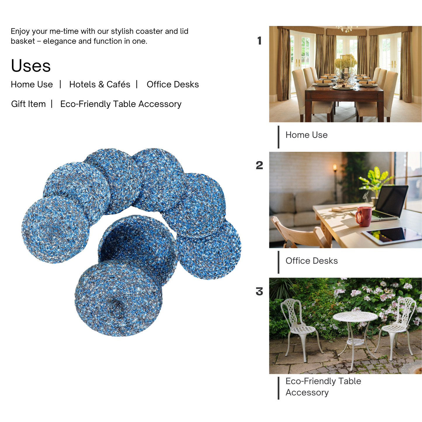 Coaster set with Lid Basket - Blue