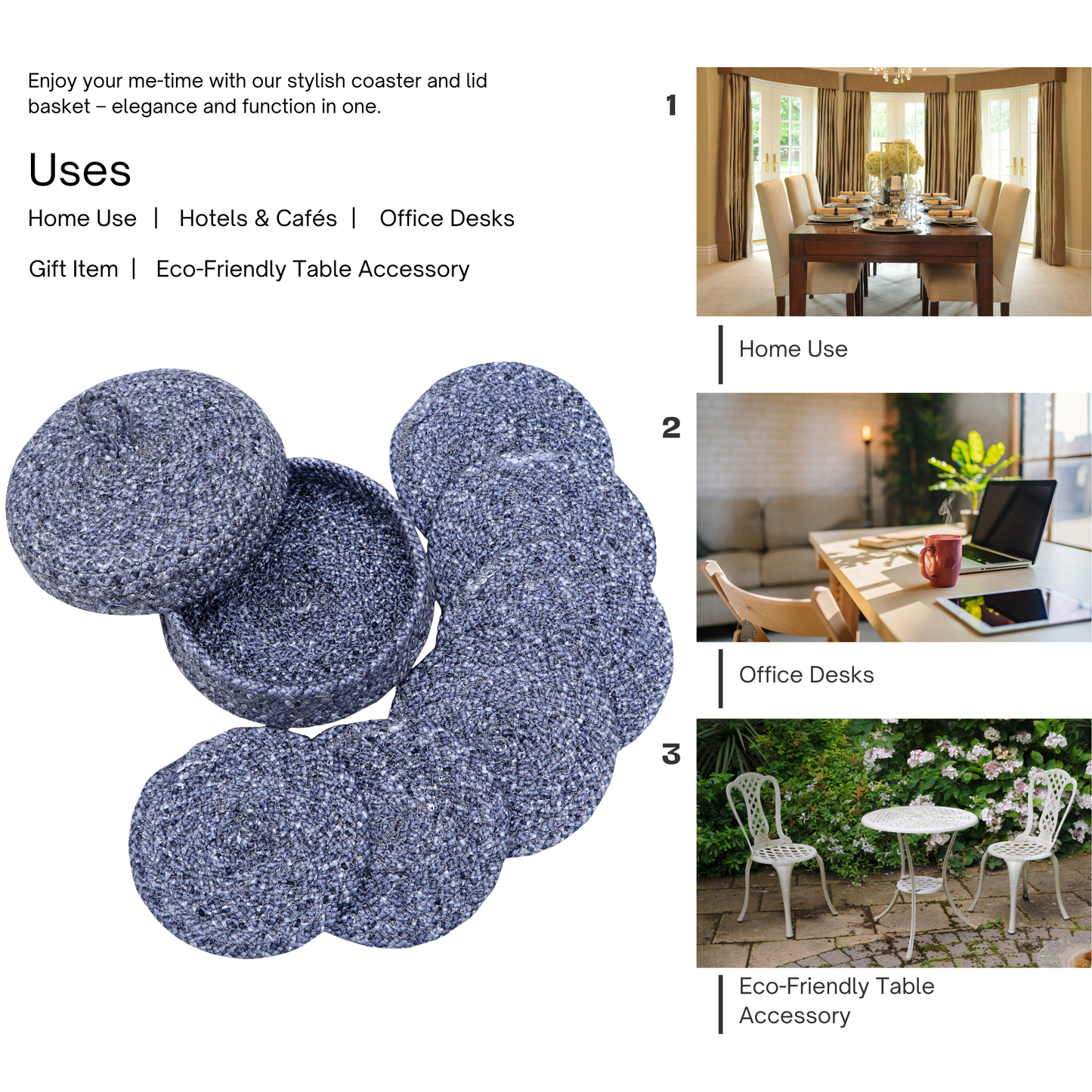 Coaster set with Lid Basket - Grey