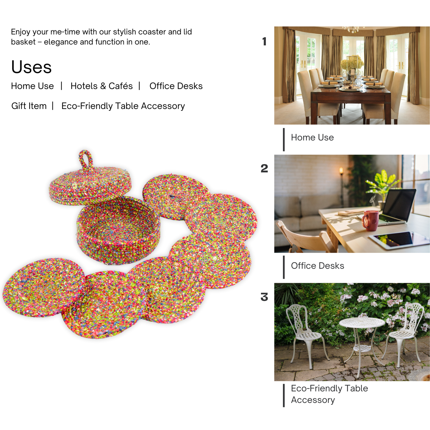 Coaster Set with Lid Basket - Rainbow Medle