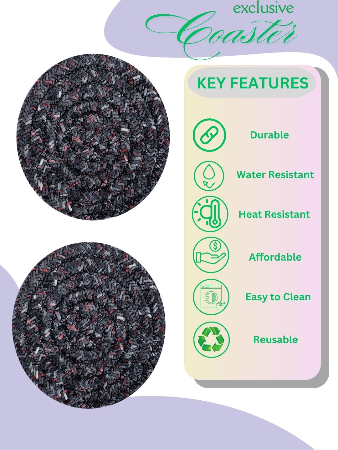Coaster- CHARCOAL GREY (PACK OF 4)