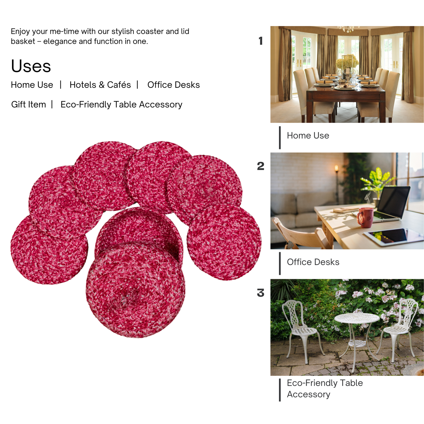 Coaster set with Lid Basket - Pink