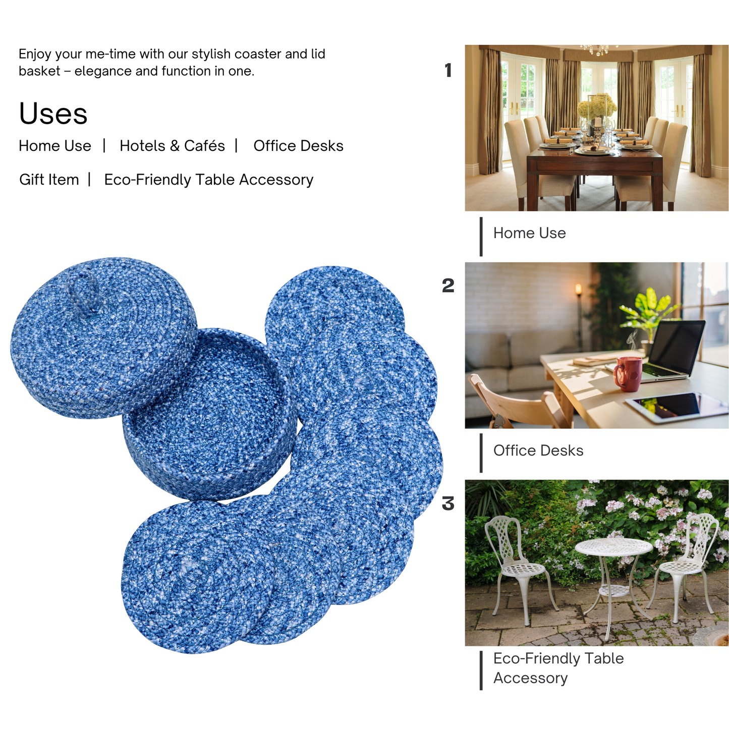 Coaster set with Lid Basket - Denim Blue