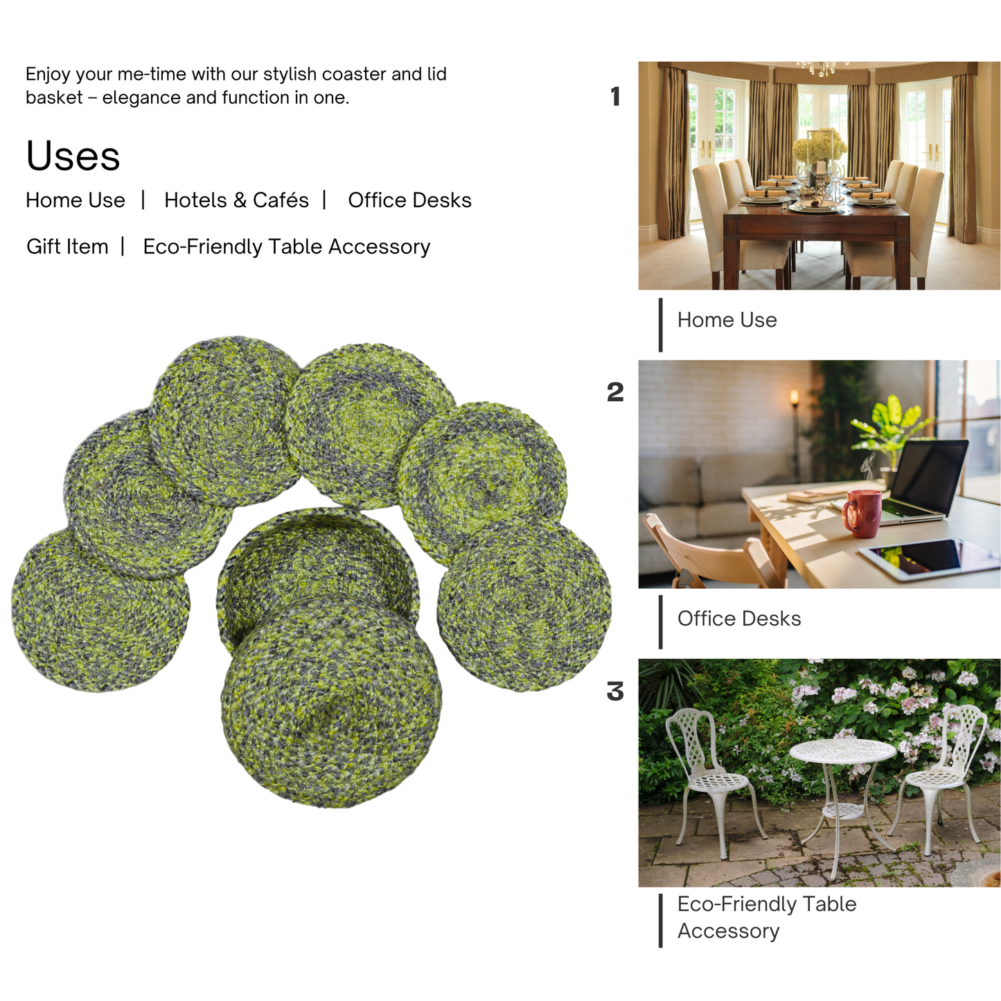 Coaster set with Lid Basket - Lime Green