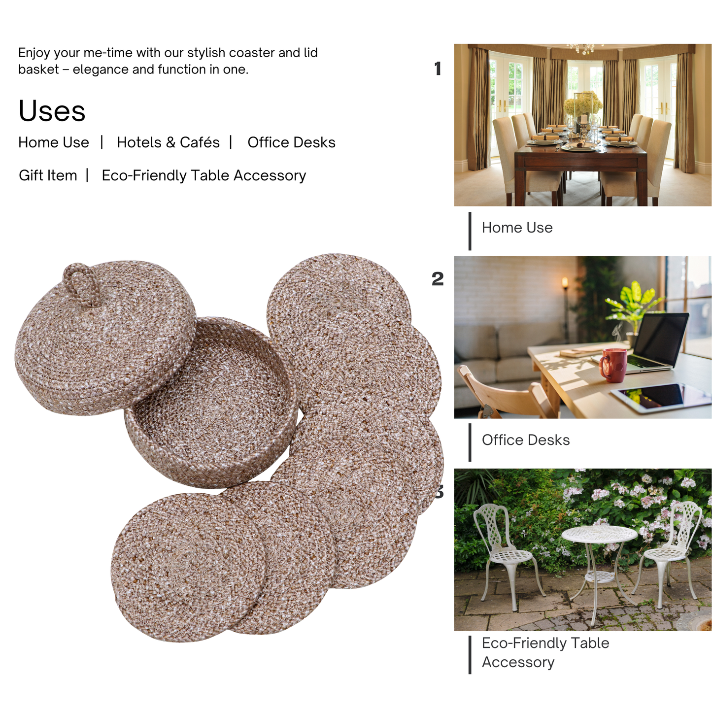 Coaster set with Lid Basket - Beige