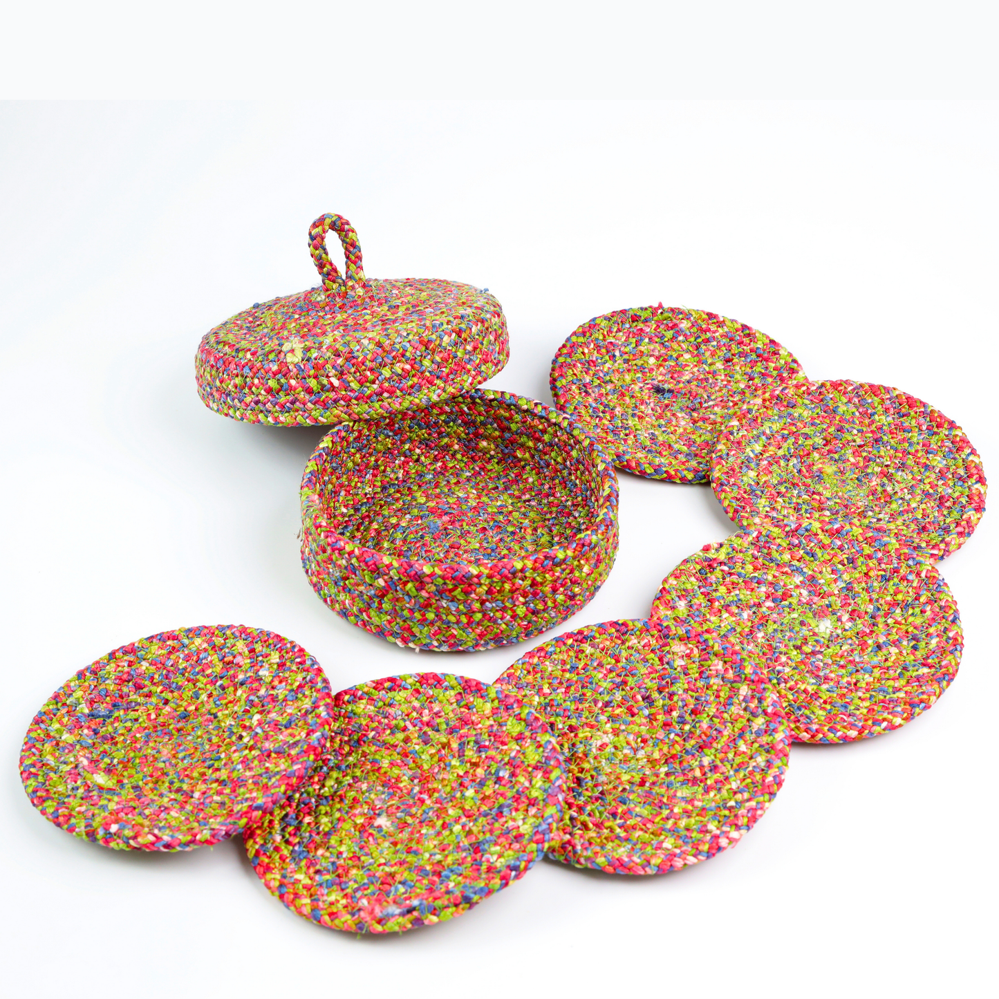 Coaster Set with Lid Basket - Rainbow Medle