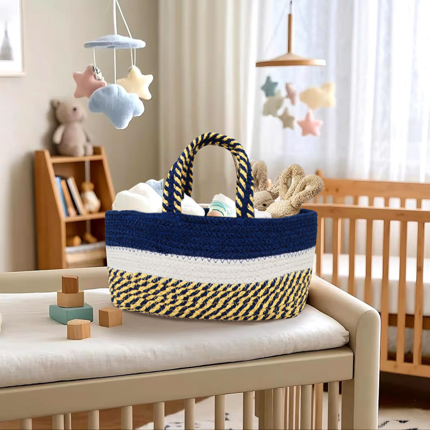 Handwoven Basket - Navy Blue and White