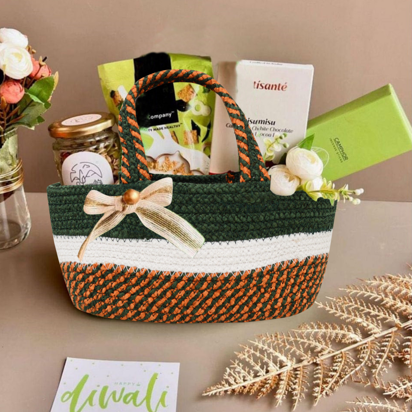 Handwoven Basket - Forest Green