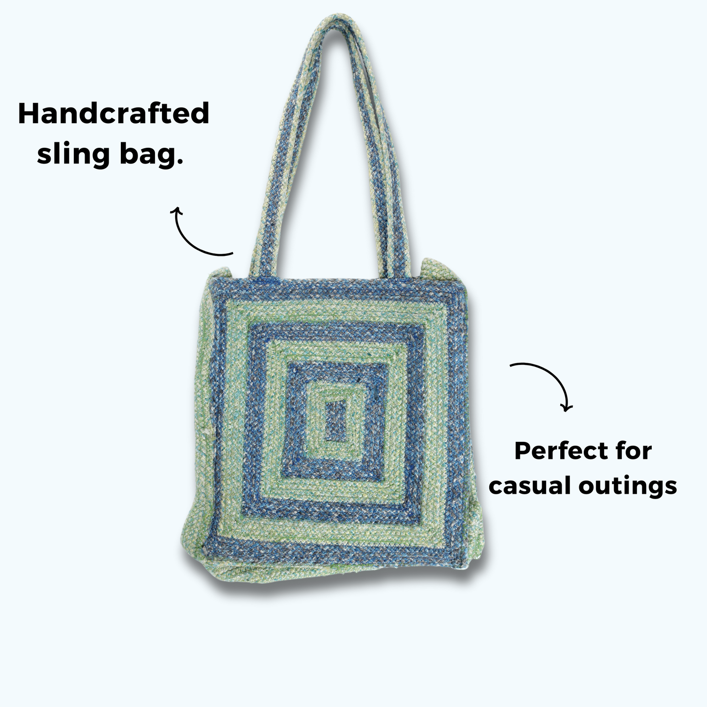 Handcrafted Sling Bag – Pastel Meadow Green & Blue