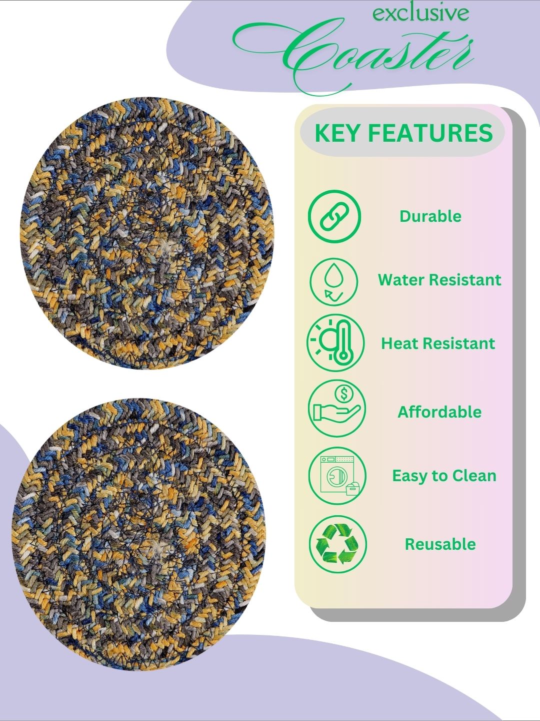 Coaster- YELLOW BLUE (PACK OF 4)