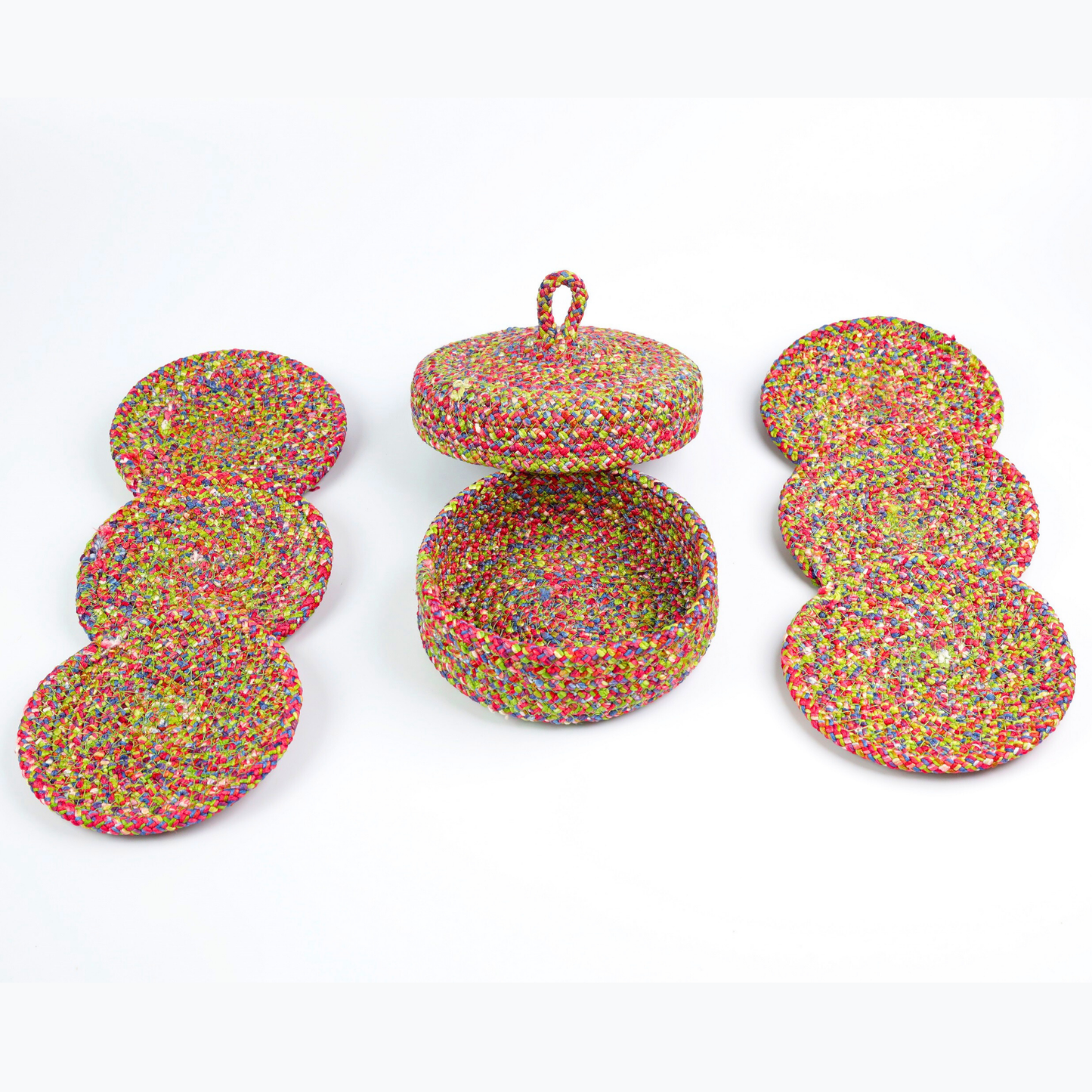 Coaster Set with Lid Basket - Rainbow Medle