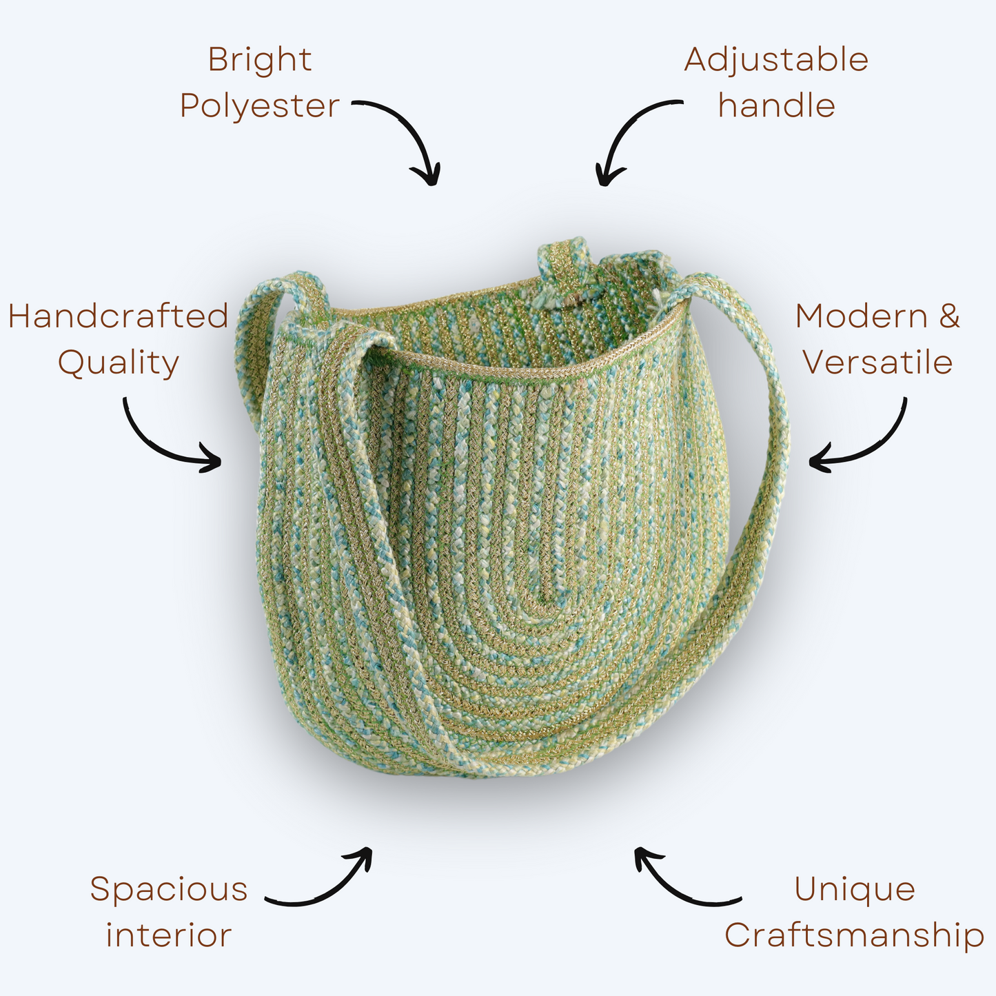 Golden Sling Bag – Shine Bright with Elegant Pastel Green & Gold Weave