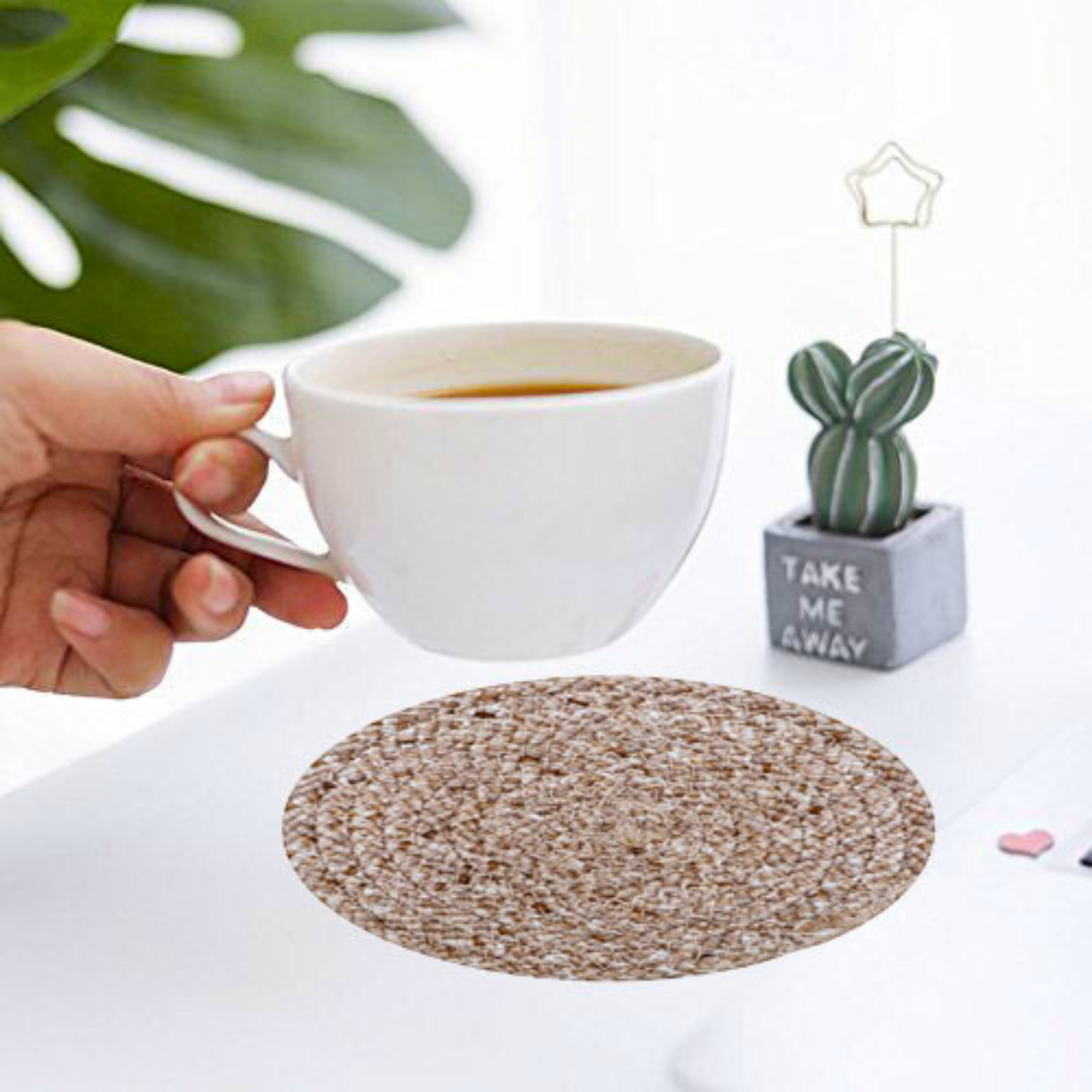 Coaster set with Lid Basket - Beige