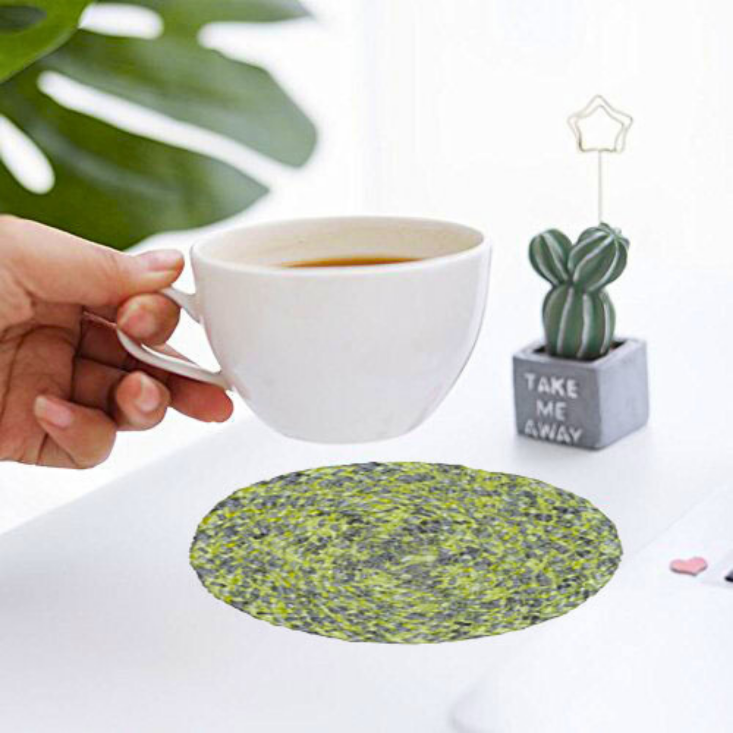 Coaster set with Lid Basket - Lime Green