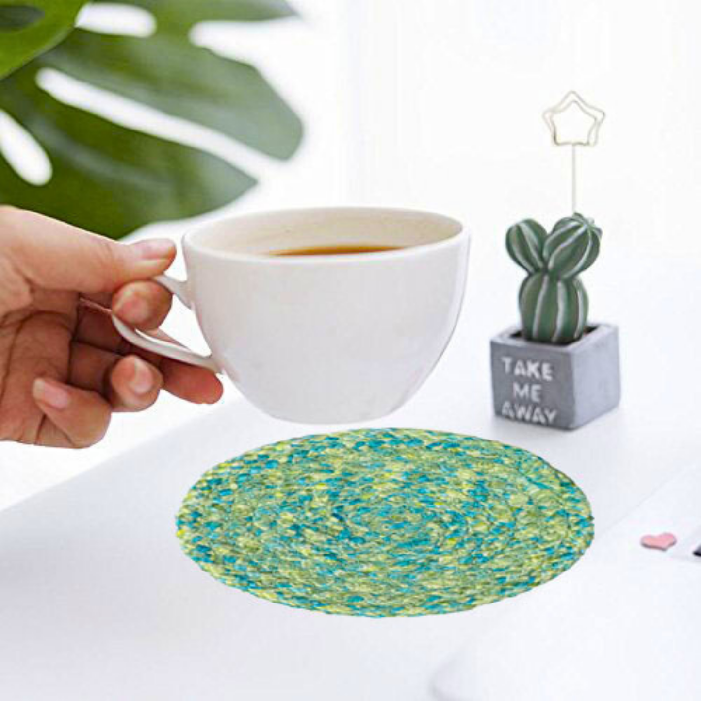 Coaster set with Lid Basket - Turquoish Blue