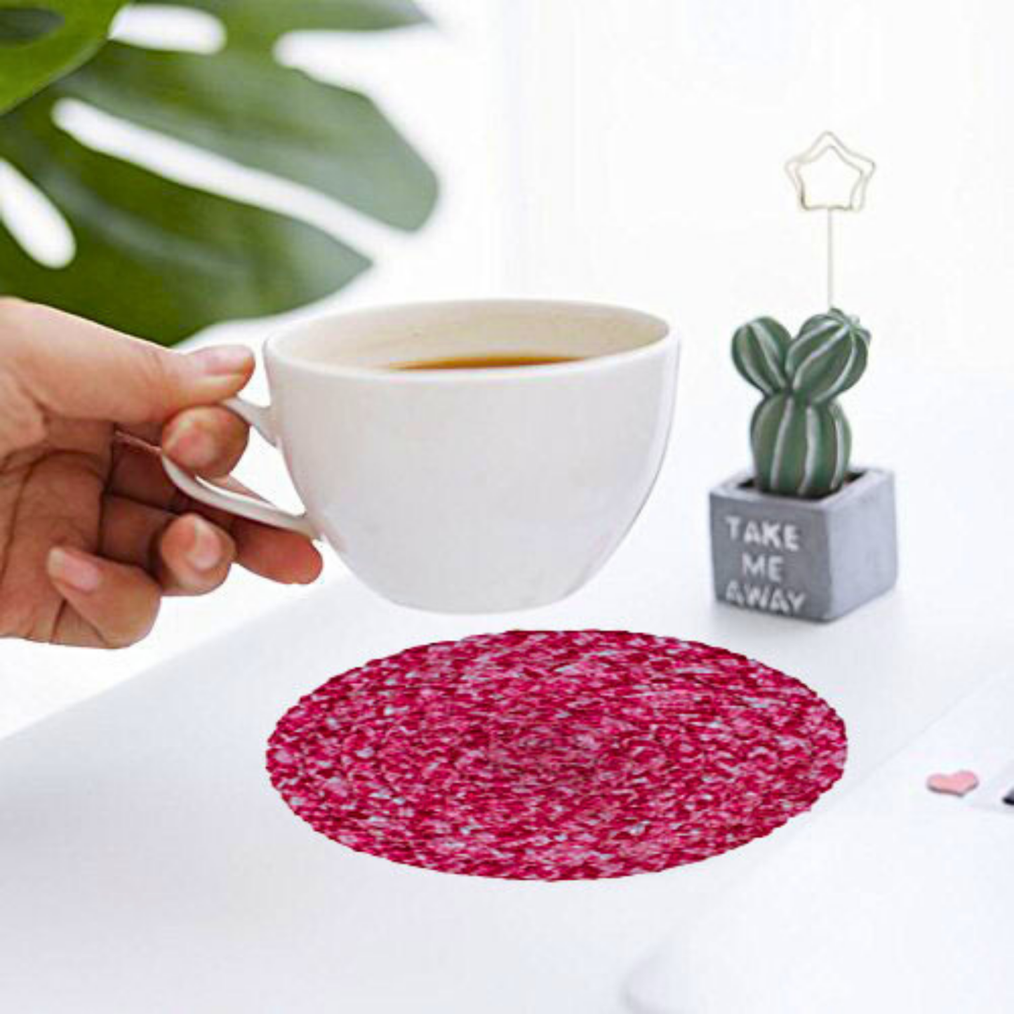 Coaster set with Lid Basket - Pink
