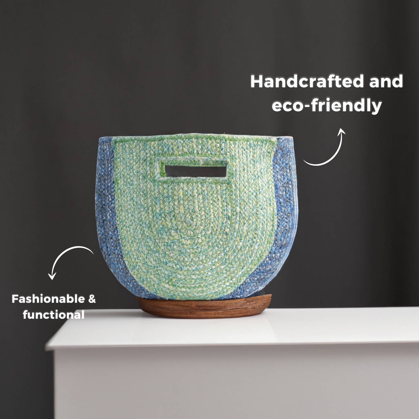 Polyester Pastel Meadow Green & Blue – Elegant Hand Bag