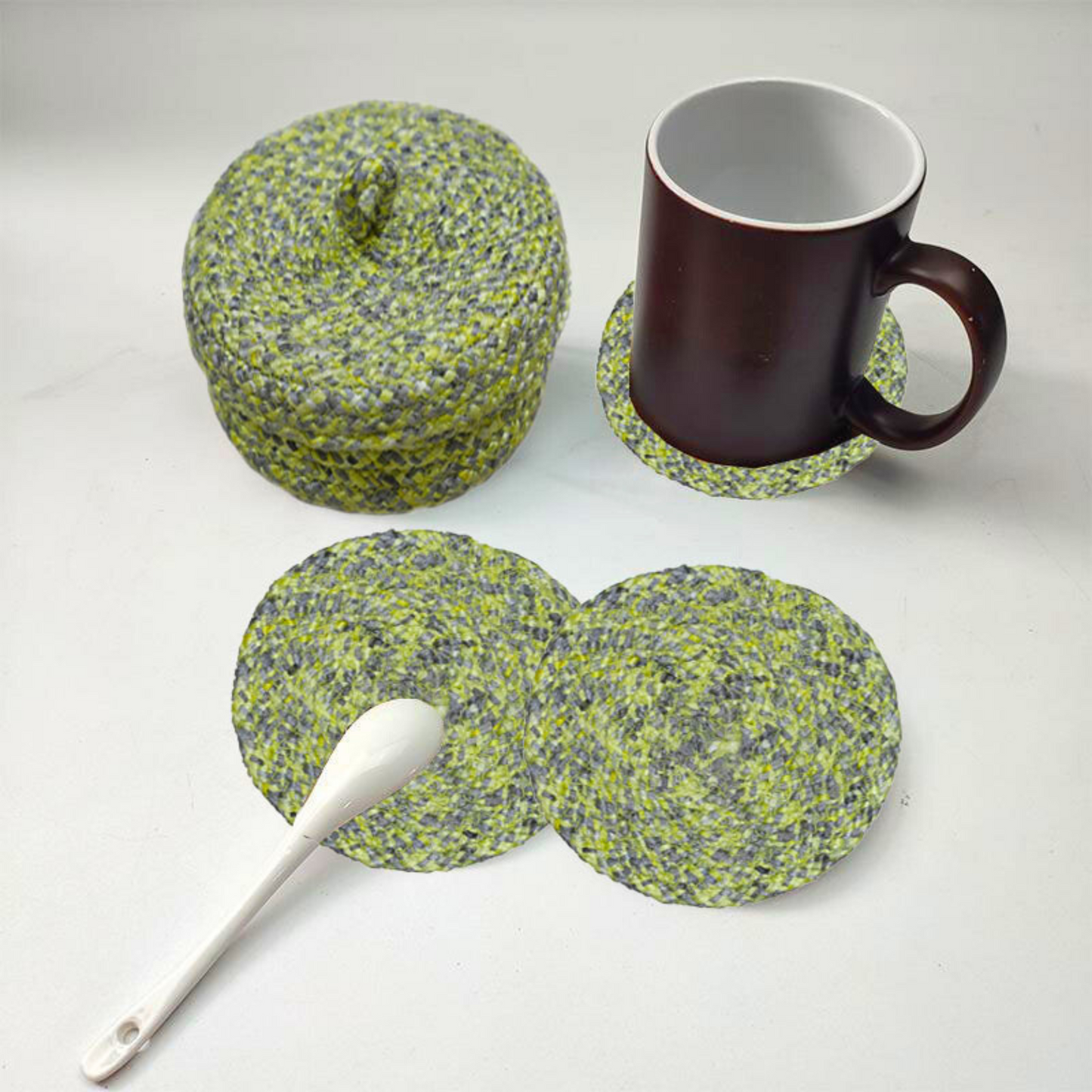 Coaster set with Lid Basket - Lime Green