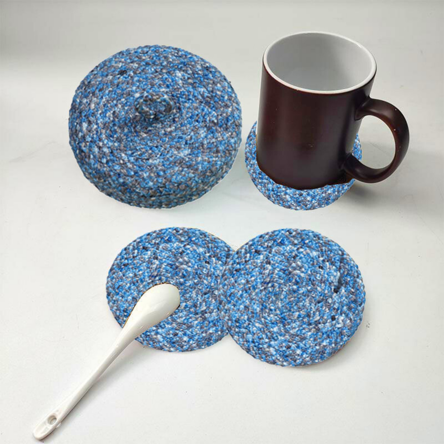 Coaster set with Lid Basket - Blue