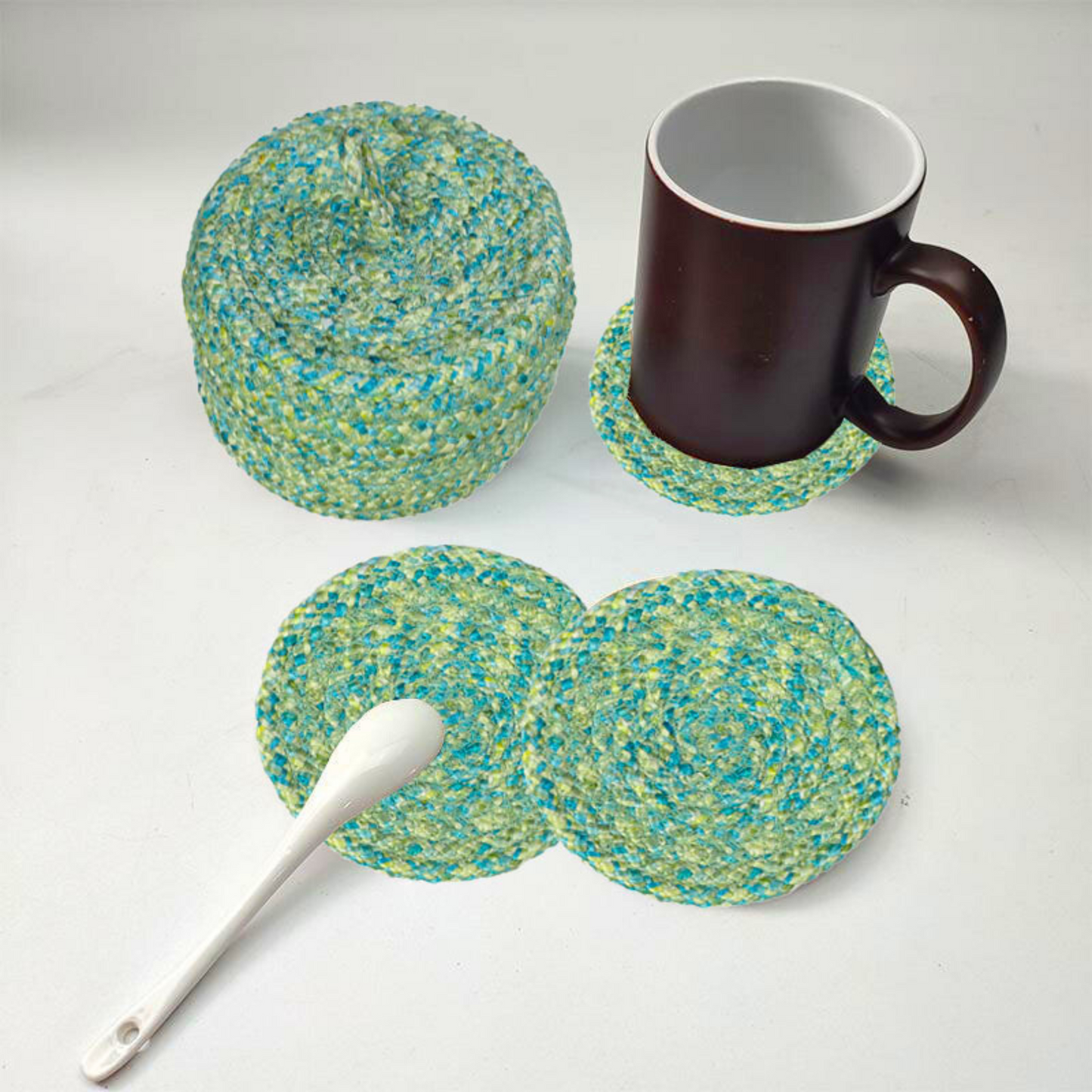 Coaster set with Lid Basket - Turquoish Blue