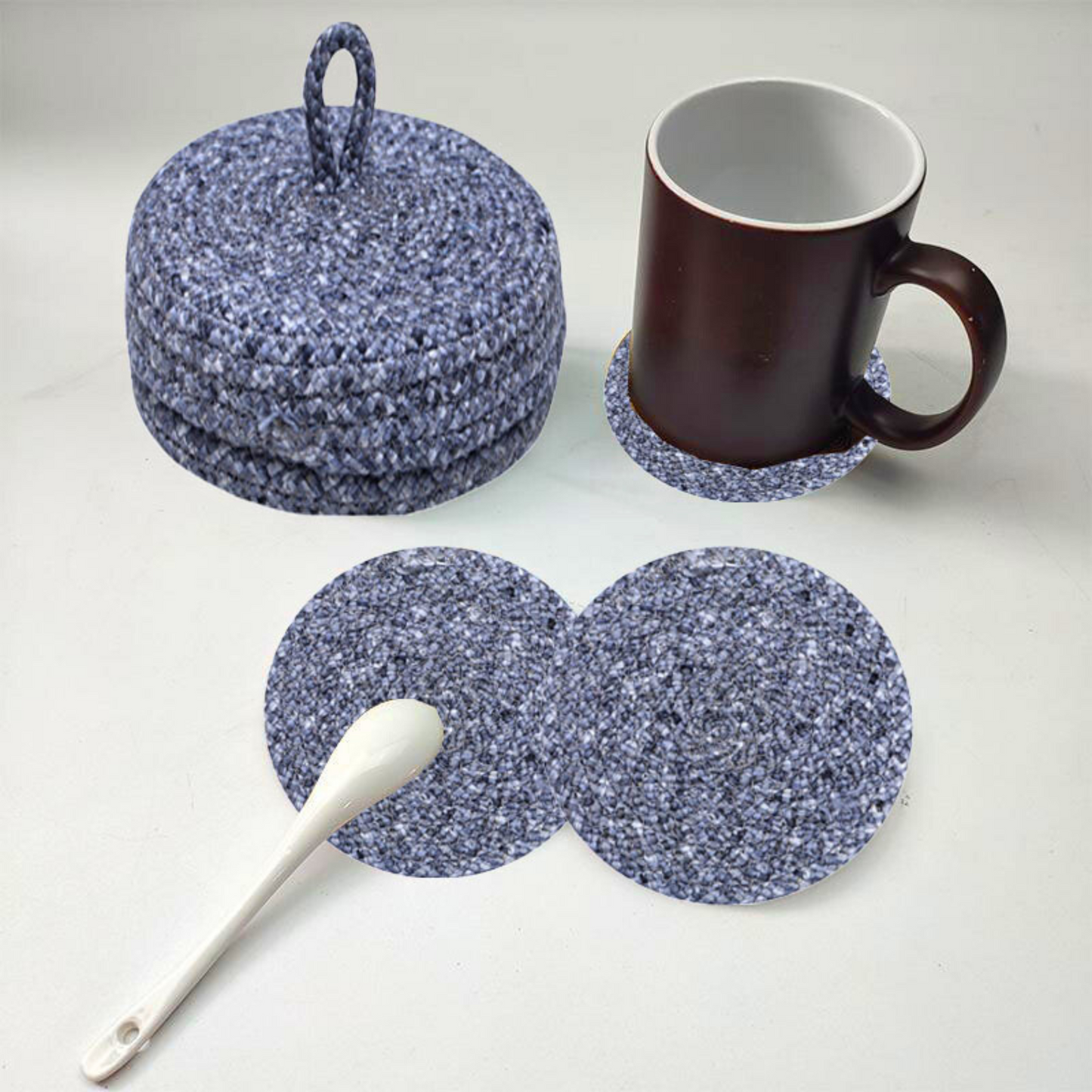 Coaster set with Lid Basket - Grey
