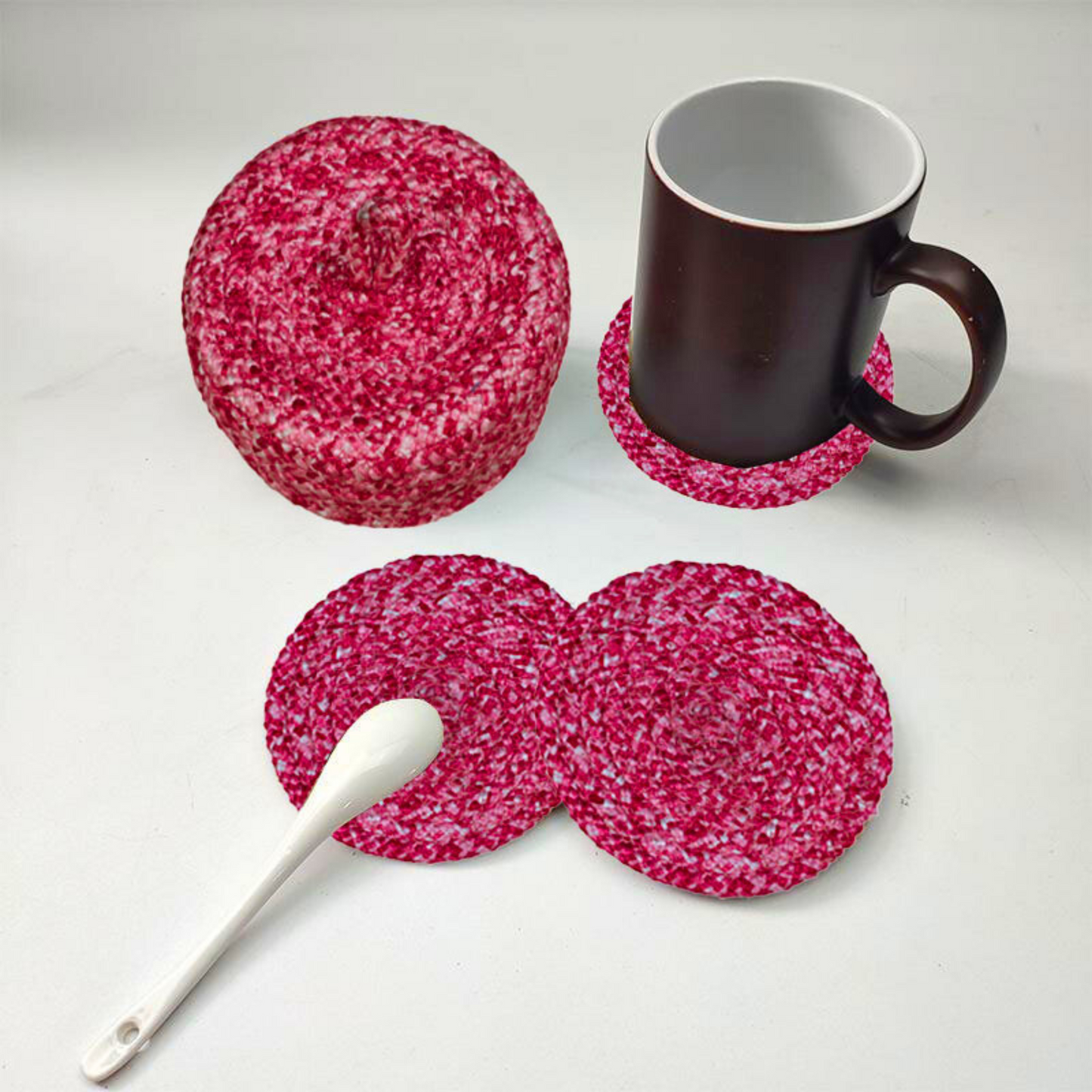 Coaster set with Lid Basket - Pink