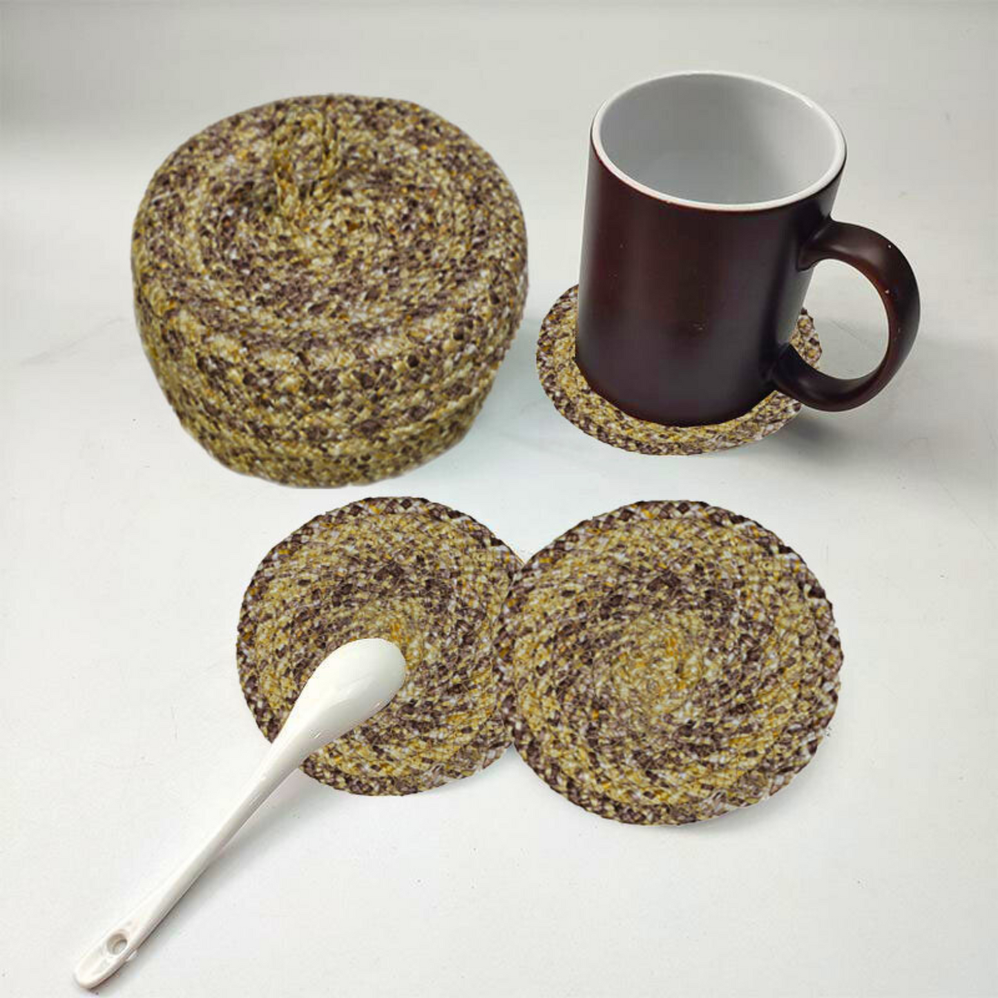 Coaster set with Lid Basket - Brown