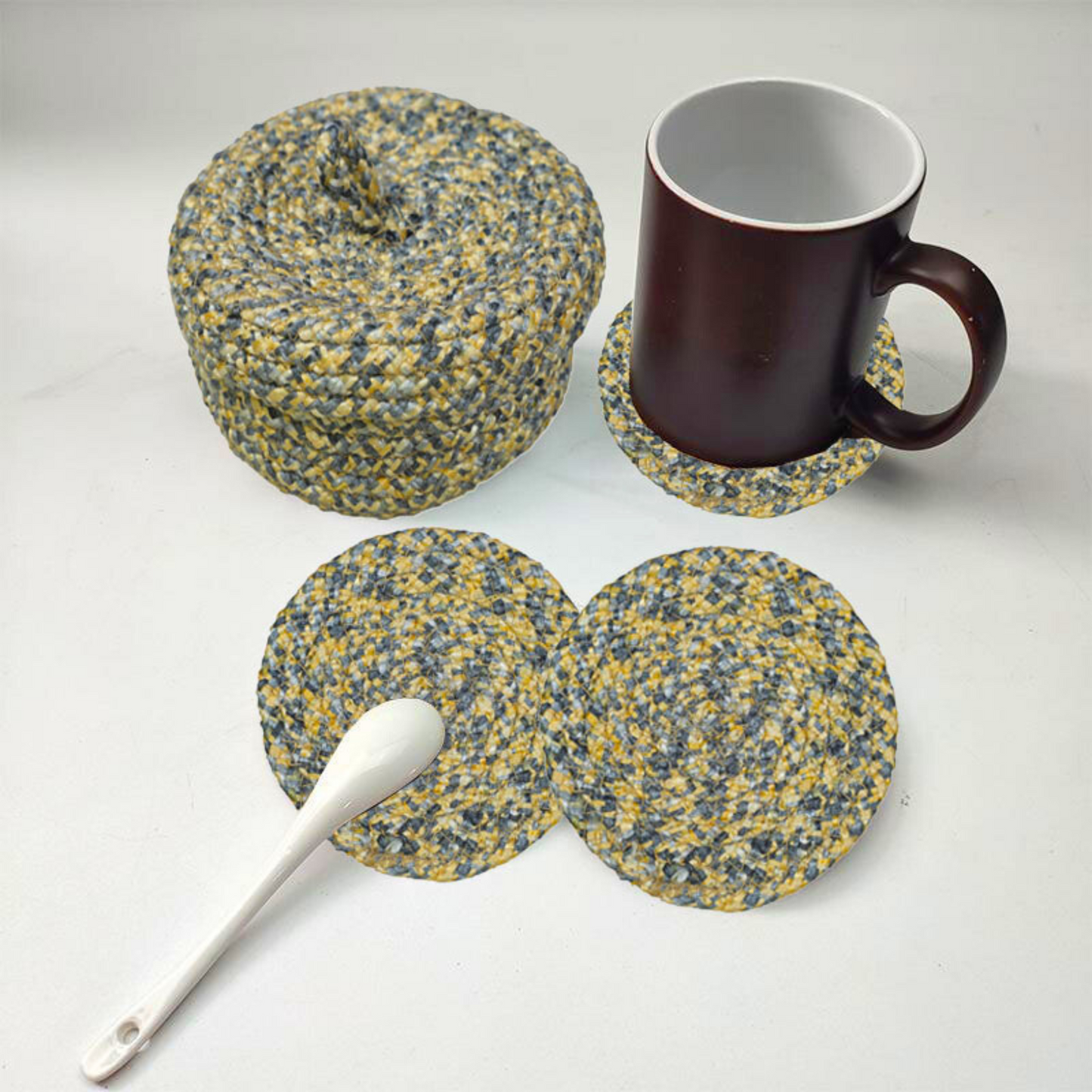 Coaster set with Lid Basket - Multi Colored