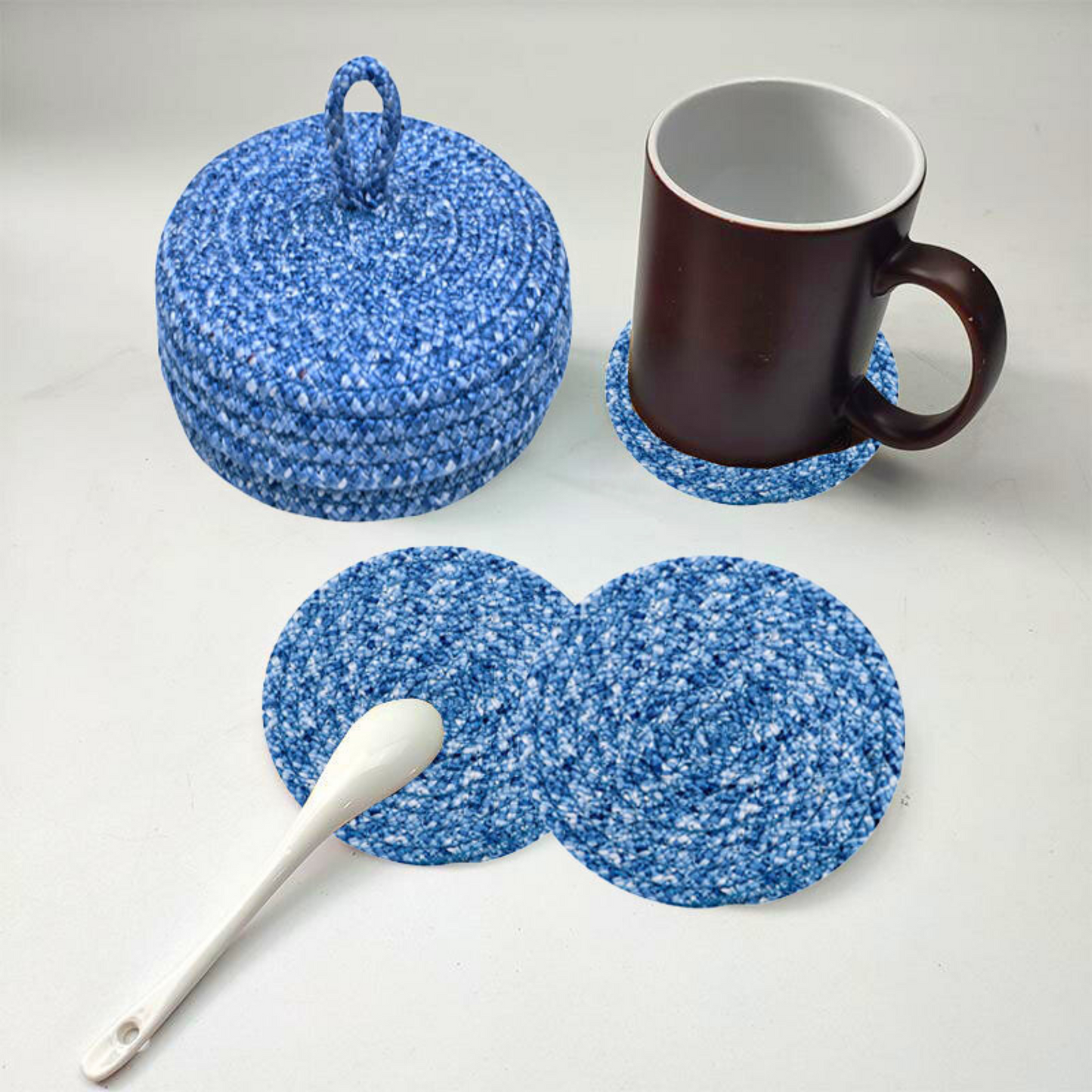 Coaster set with Lid Basket - Denim Blue