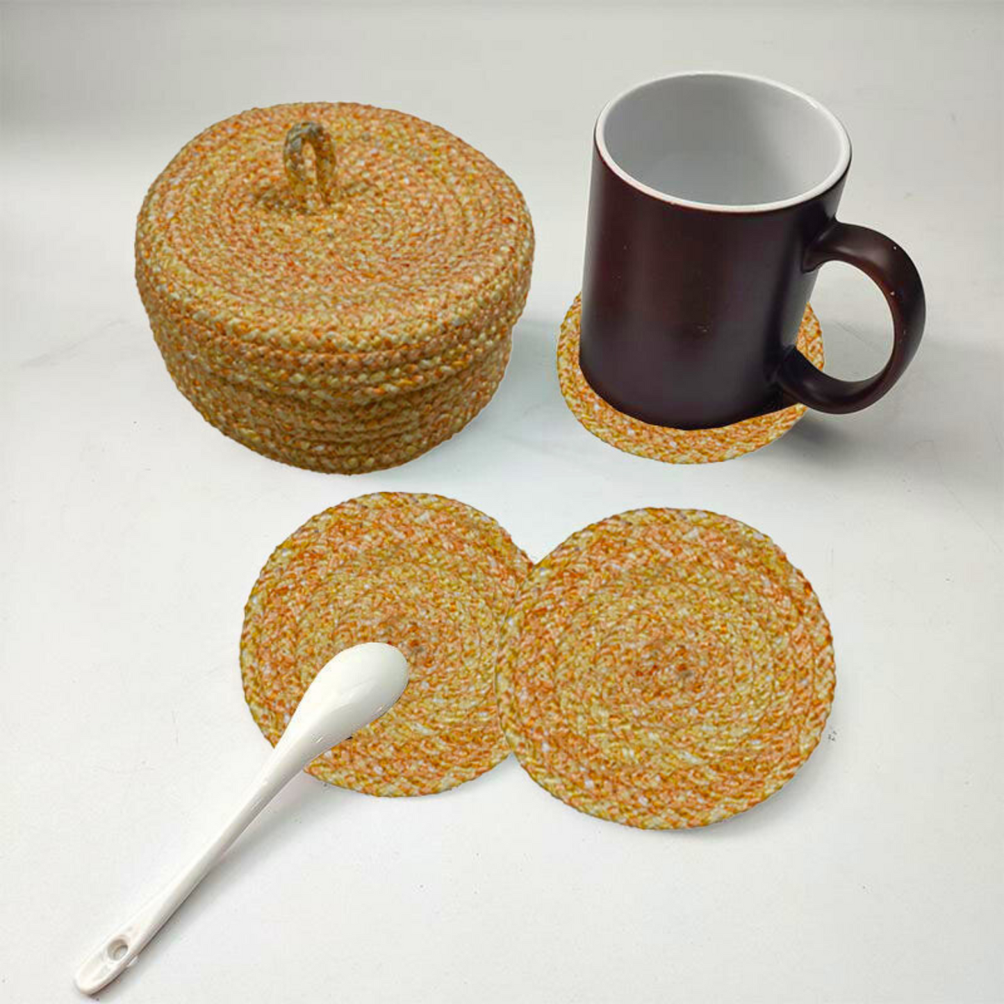 Coaster set with Lid Basket - Orange