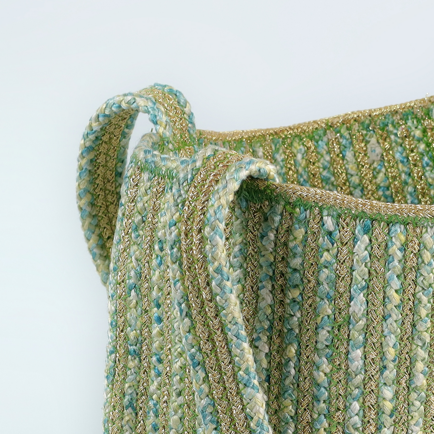 Golden Sling Bag – Shine Bright with Elegant Pastel Green & Gold Weave