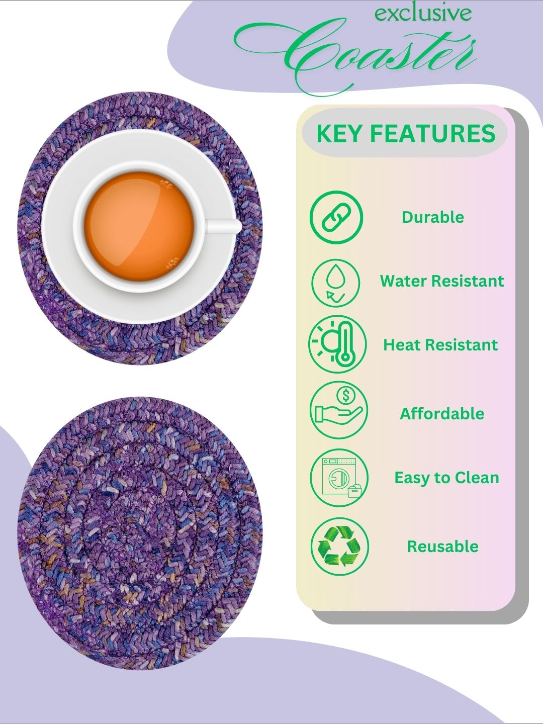 Coaster- Lavender (PACK OF 4)
