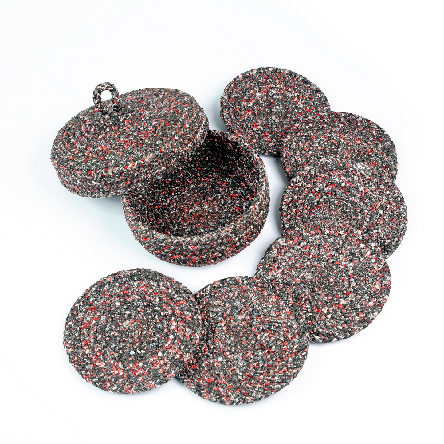 Coaster Set with Lid Basket - CHARCOAL GREY