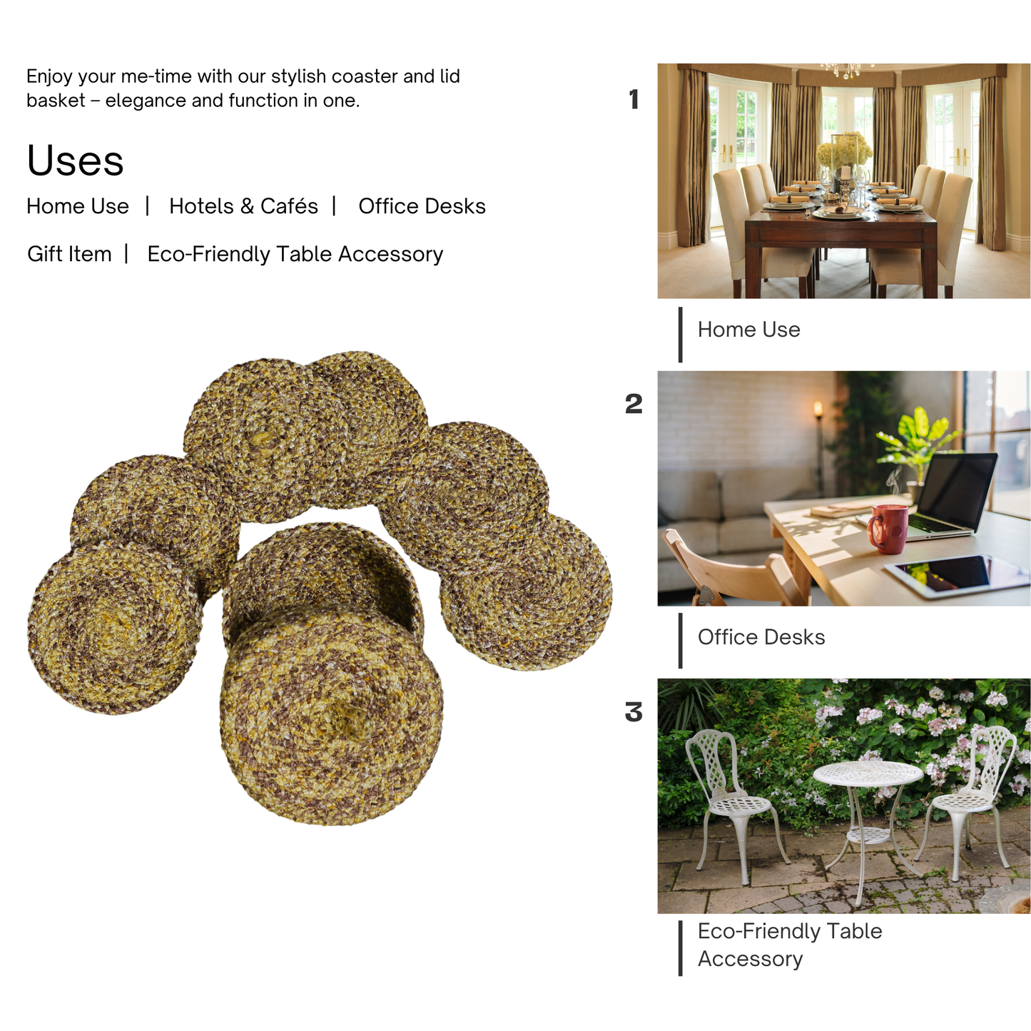 Coaster set with Lid Basket - Brown