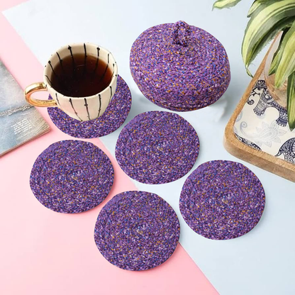 Coaster Set with Lid Basket (PURPLE)– Durable, Stylish, and Organized