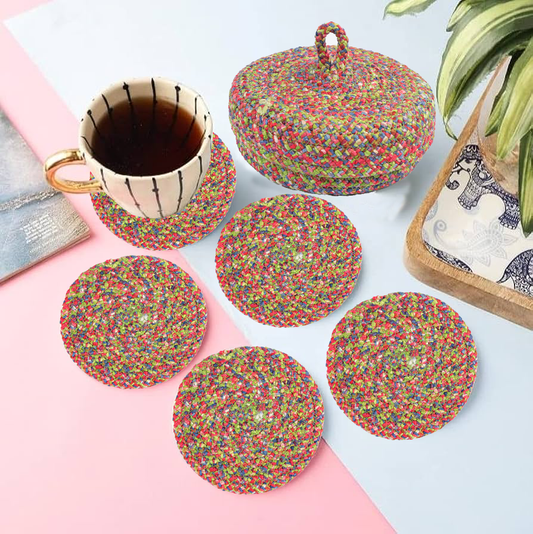 Coaster Set with Lid Basket (PARROT PINK) – Durable, Stylish, and Organized