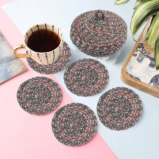 Coaster Set with Lid Basket(CHARCOAL GREY) – Durable, Stylish, and Organized