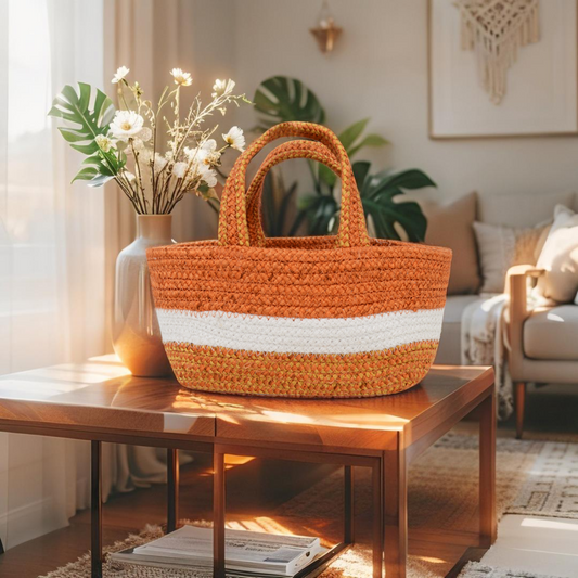 Handwoven Basket - Rust Orange