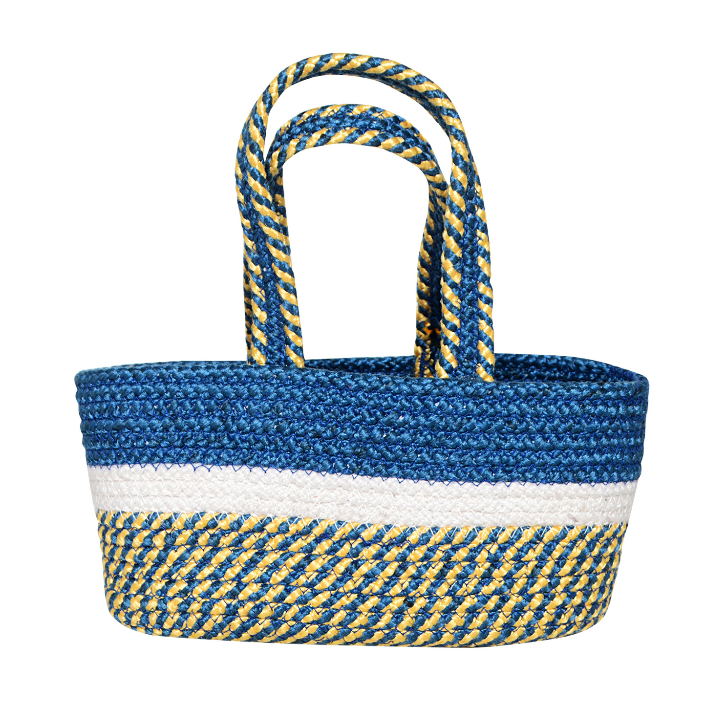 Handwoven Basket - Blue & Gold Accent