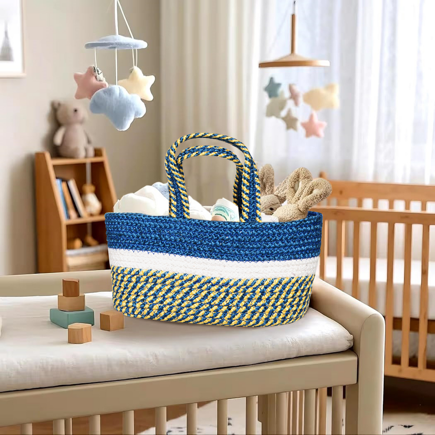 Handwoven Basket - Blue & Gold Accent