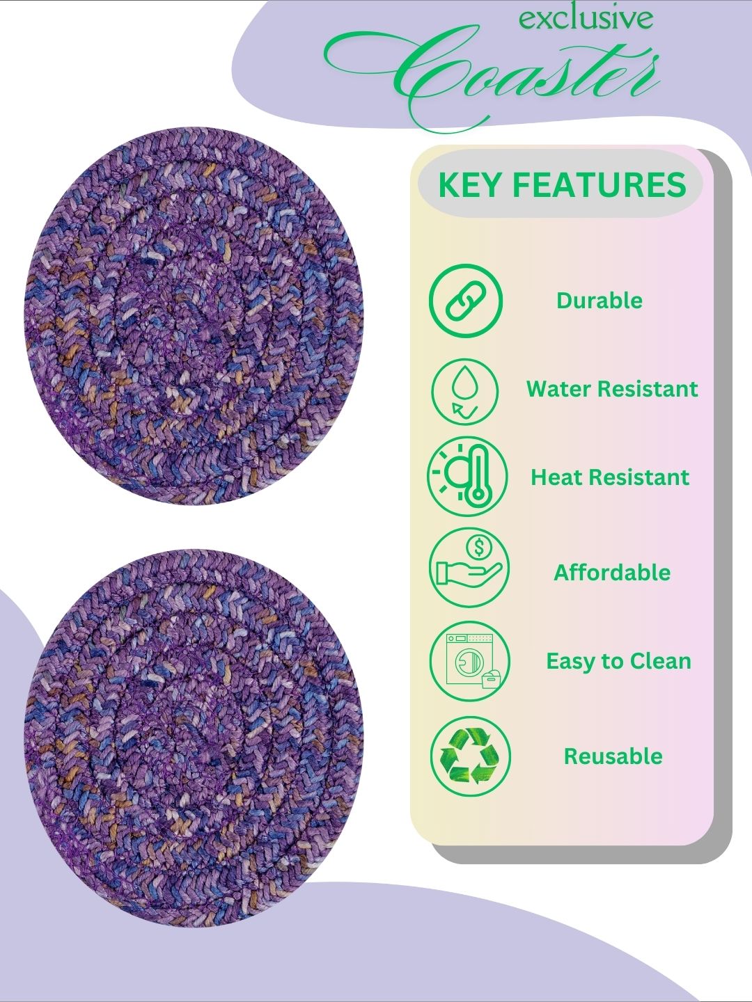 (Pack of 6) Coaster- PURPLE