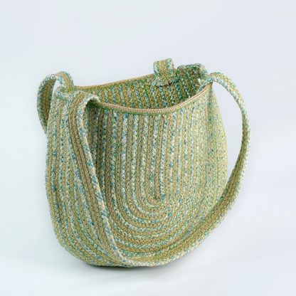 Golden Sling Bag – Shine Bright with Elegant Pastel Green & Gold Weave