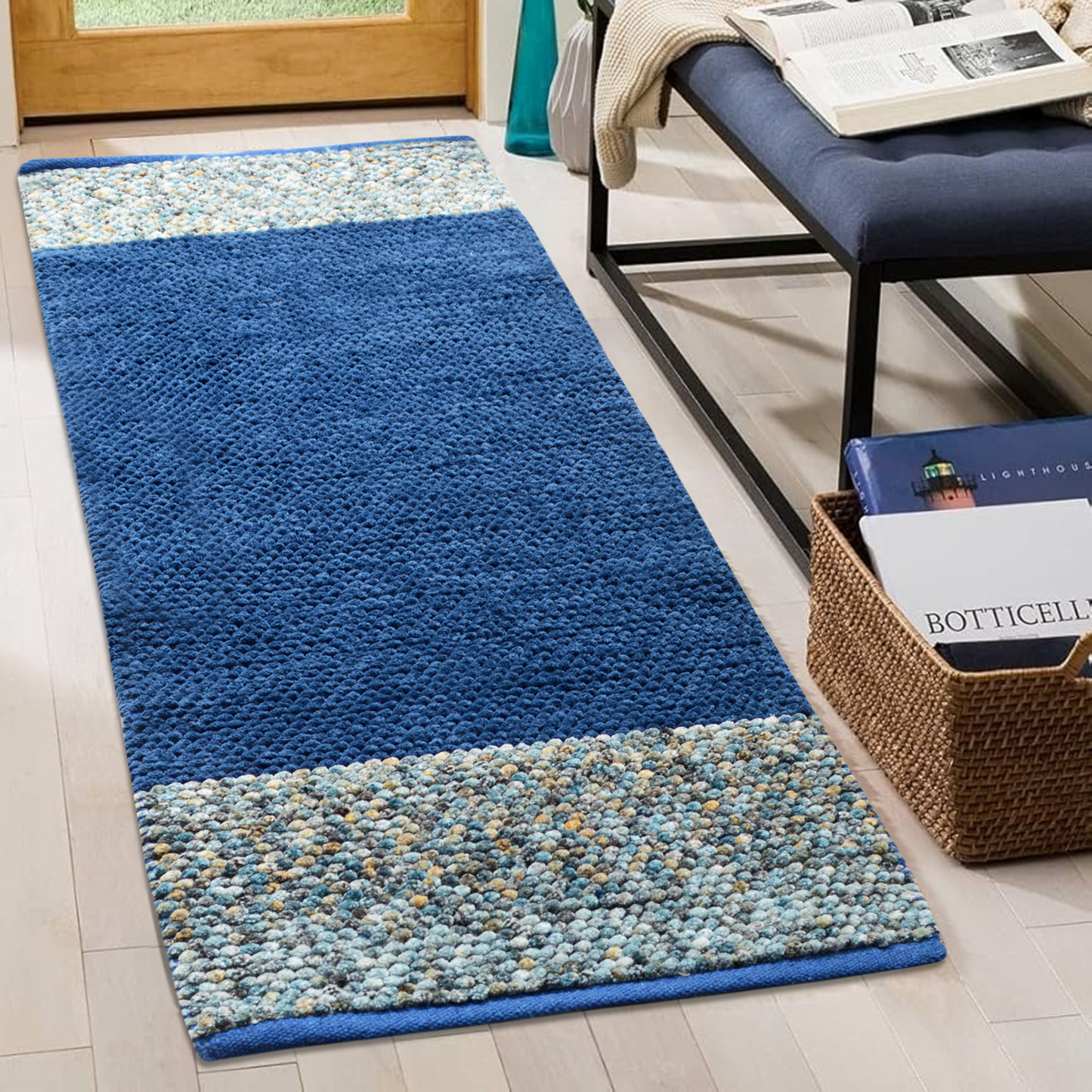 Blue - Premium Chenille Runner Mat – Soft, Durable & Washable