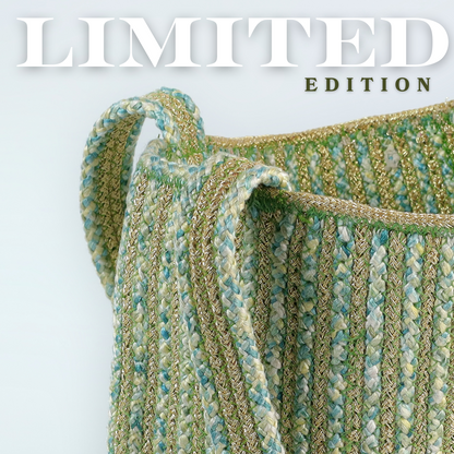 Golden Sling Bag – Shine Bright with Elegant Pastel Green & Gold Weave