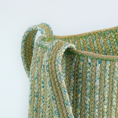Golden Sling Bag – Shine Bright with Elegant Pastel Green & Gold Weave