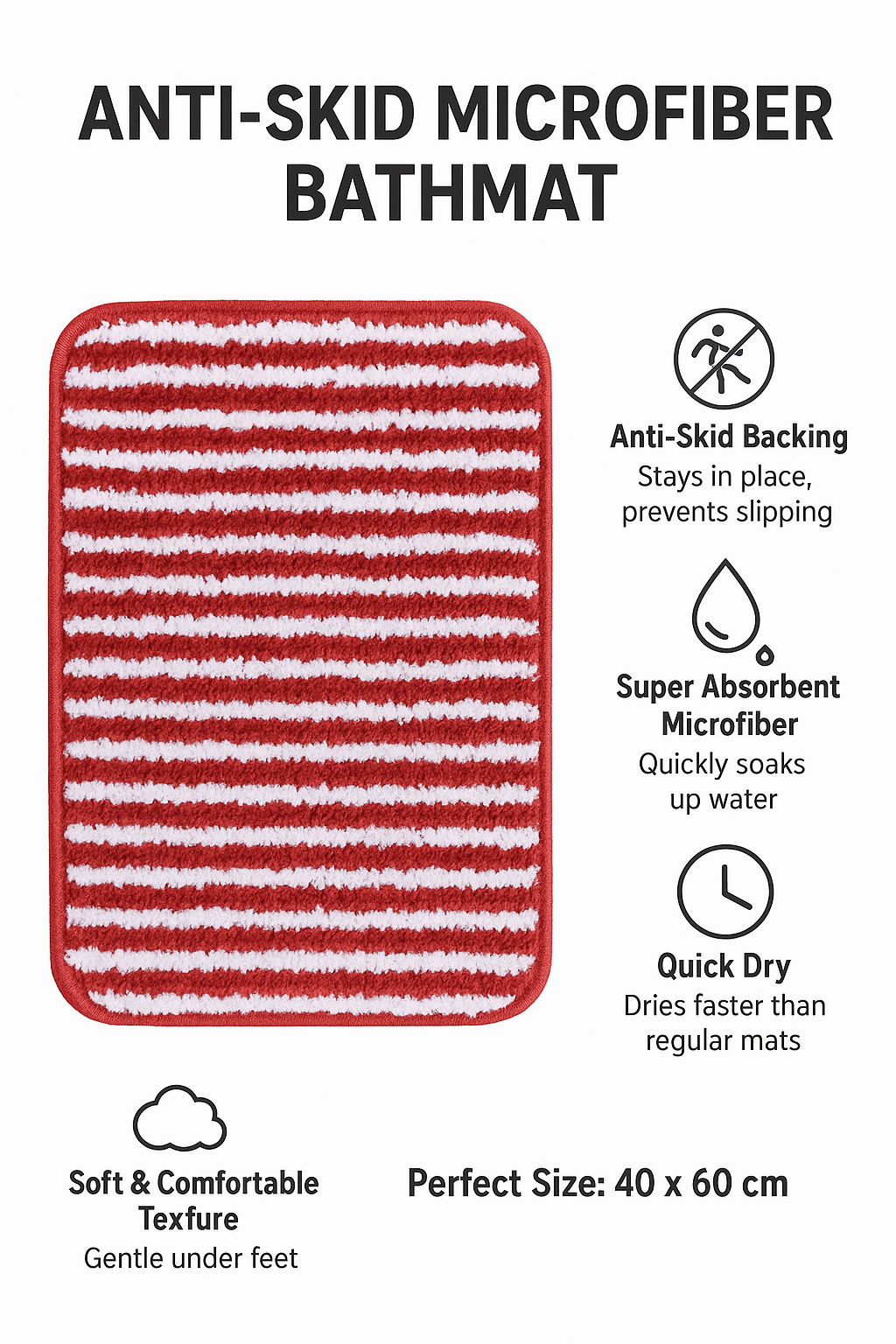 Ladli Jee Microfiber Striped Bathmat – Soft, Absorbent & Anti-Slip