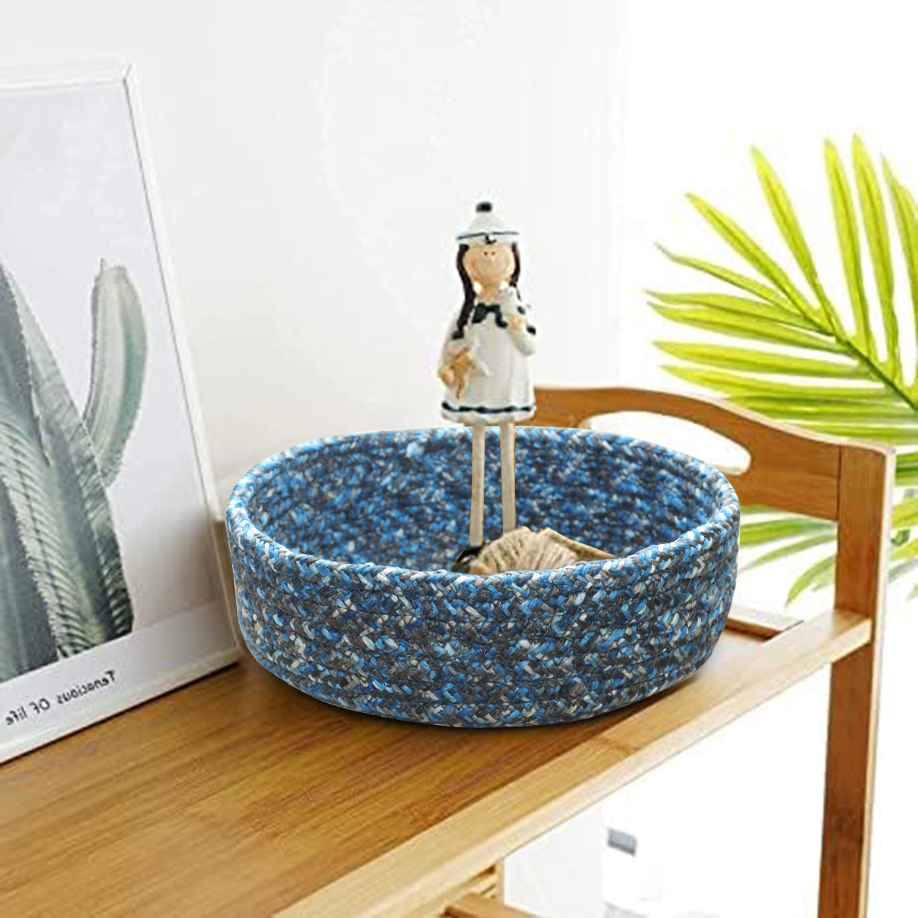 Blue Decorative Basket for Organizing Nuts, Fruits, or Remote Controls