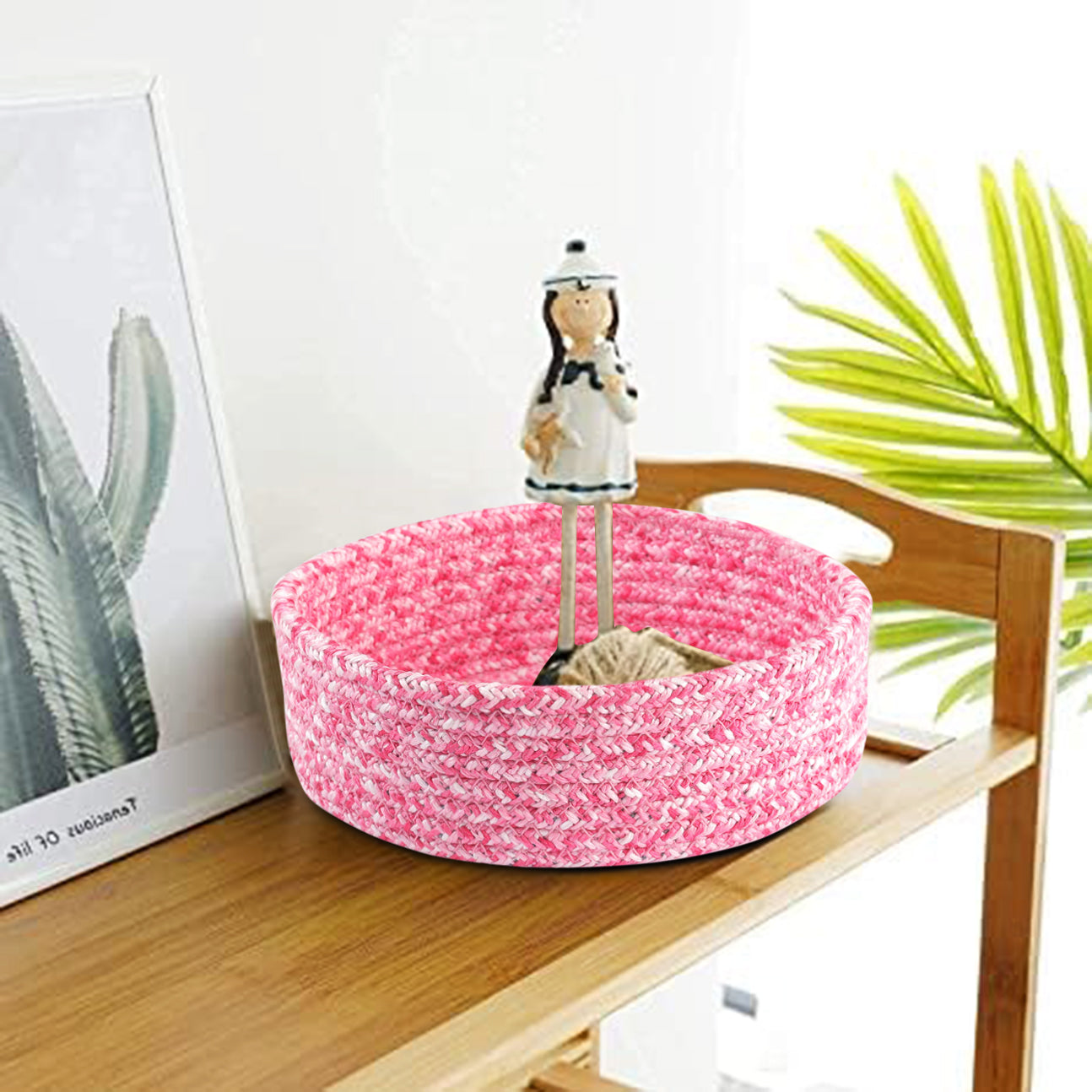 PINK Decorative Basket for Organizing Nuts, Fruits, or Remote Controls